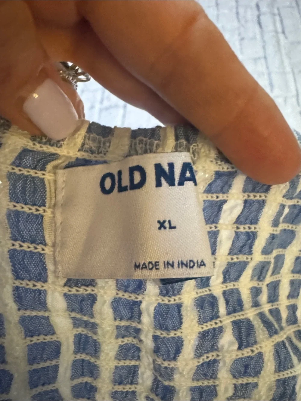 Old Navy Blue and White Striped Wrap Blouse with Puff Sleeves